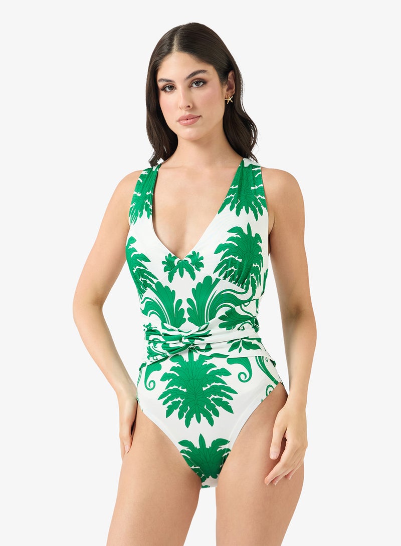 ايلا ملابس سباحة بطبعة أحادية اللون مع سارونغ - Image 3